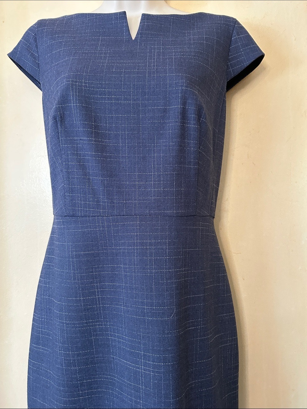 Ann Taylor Steel Blue Subtle Plaid Midi Sheath Dress size 8P NWOT - Picture 6 of 14